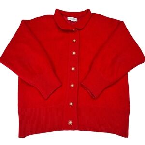 Belldini~VTG 80s~Angora~Bright Red Sweater~Womens Lined Cardigan~Prep~Size Large
